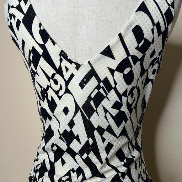 Black white fitted y2k tank top with sequins - Picture 4 of 8